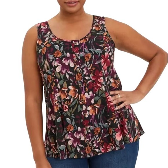 torrid Tops - Torrid Plus Size 2X Tank Top Dark Floral Sleeveless Boho Crunchy Granola 1639